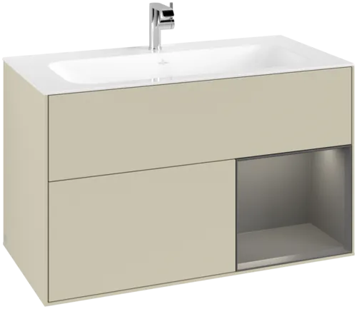 VILLEROY BOCH Toaletní skříňka Finion, s osvětlením, 2 výsuvy, 996 x 591 x 498 mm, hedvábně šedý matný lak / antracitový matný lak #F040GKHJ