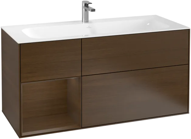 VILLEROY BOCH Toaletní skříňka Finion, s osvětlením, 3 výsuvy, 1196 x 591 x 498 mm, ořechová dýha / ořechová dýha #F060GNGN