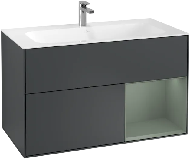 VILLEROY BOCH Toaletní skříňka Finion, s osvětlením, 2 výsuvy, 996 x 591 x 498 mm, Midnight Blue Matt Lacquer / Olive Matt Lacquer #F040GMHG, obrázek 1