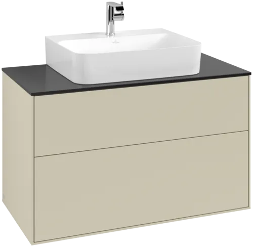 VILLEROY BOCH Toaletní skříňka Finion, 2 výsuvy, 1000 x 603 x 501 mm, hedvábně šedý matný lak / černé matné sklo #F10200HJ
