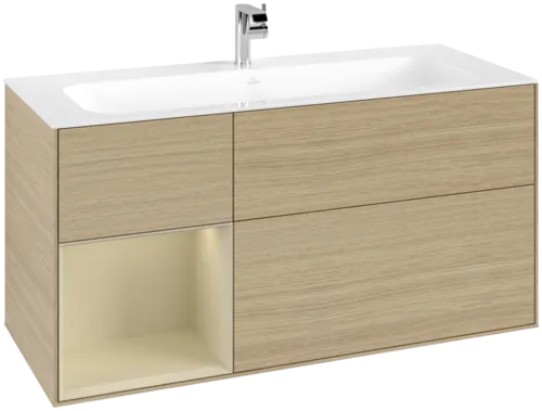 VILLEROY BOCH Toaletní skříňka Finion, s osvětlením, 3 výsuvy, 1196 x 591 x 498 mm, dubová dýha / hedvábně šedý matný lak #F060HJPC