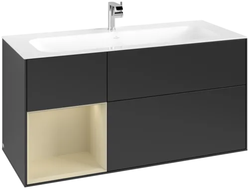 VILLEROY BOCH Toaletní skříňka Finion, s osvětlením, 3 výsuvy, 1196 x 591 x 498 mm, černý matný lak / hedvábně šedý matný lak #F060HJPD