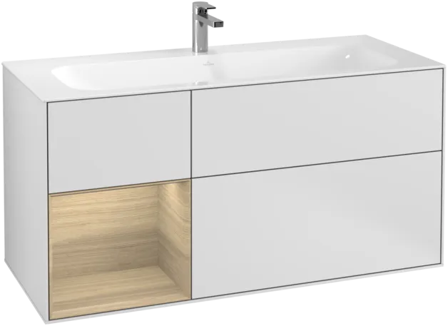 VILLEROY BOCH Toaletní skříňka Finion, s osvětlením, 3 výsuvy, 1196 x 591 x 498 mm, bílý matný lak / dubová dýha #F060PCMT