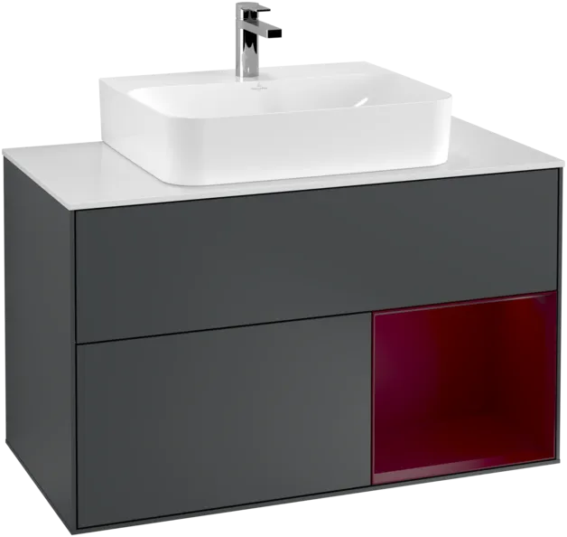 VILLEROY BOCH Toaletní skříňka Finion, s osvětlením, 2 výsuvy, 1000 x 603 x 501 mm, Midnight Blue Matt Lacquer / Peony Matt Lacquer / Glass White Matt #F121HBHG