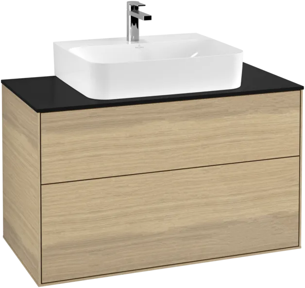 VILLEROY BOCH Toaletní stolek Finion, 2 výsuvy, 1000 x 603 x 501 mm, dubová dýha / sklo černé matné #F10200PC, obrázek 1