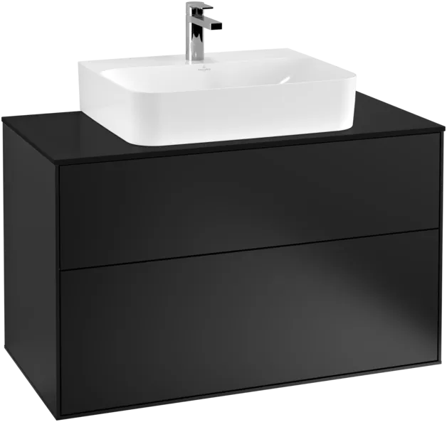 VILLEROY BOCH Toaletní skříňka Finion, 2 výsuvy, 1000 x 603 x 501 mm, černý matný lak / černé matné sklo #F10200PD