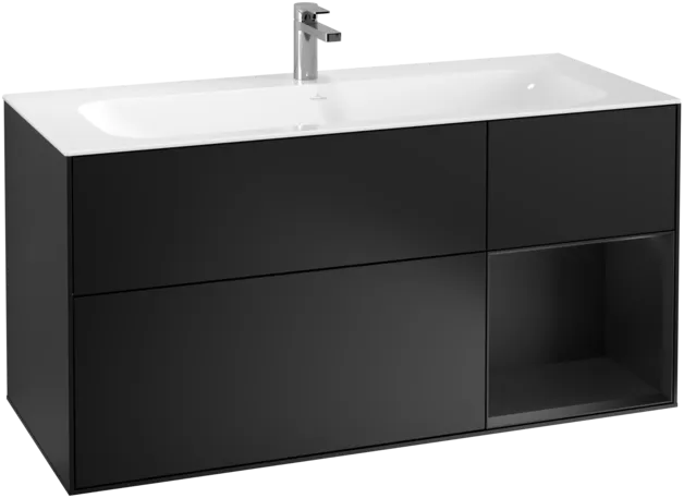 VILLEROY BOCH Toaletní skříňka Finion, s osvětlením, 3 výsuvy, 1196 x 591 x 498 mm, černý matný lak / černý matný lak #F070PDPD