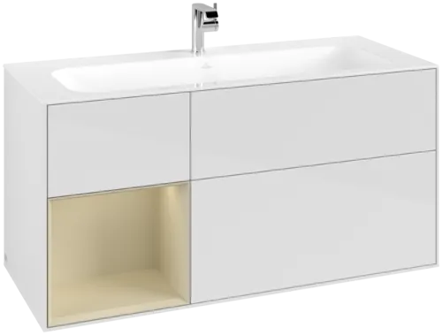 VILLEROY BOCH Toaletní skříňka Finion, s osvětlením, 3 výsuvy, 1196 x 591 x 498 mm, lesklý bílý lak / hedvábně šedý matný lak #F060HJGF