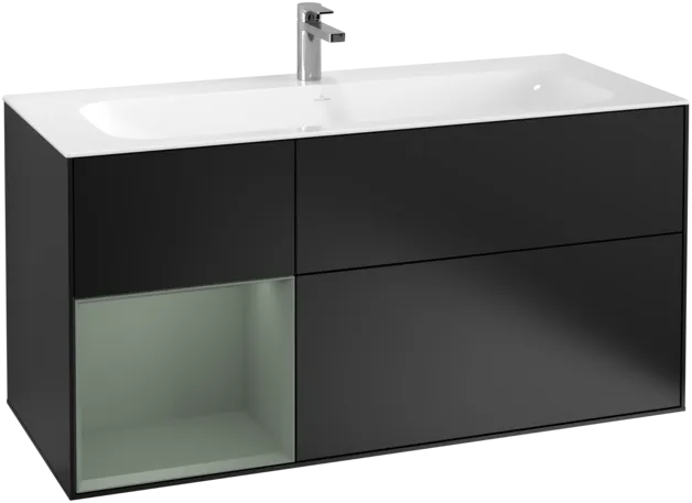 VILLEROY BOCH Toaletní skříňka Finion, s osvětlením, 3 výsuvy, 1196 x 591 x 498 mm, černý matný lak / olivový matný lak #F060GMPD