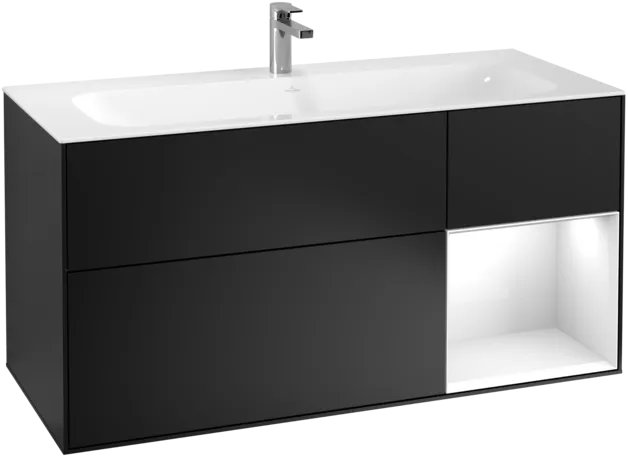 VILLEROY BOCH Toaletní skříňka Finion, s osvětlením, 3 výsuvy, 1196 x 591 x 498 mm, černý matný lak / lesklý bílý lak #F070GFPD
