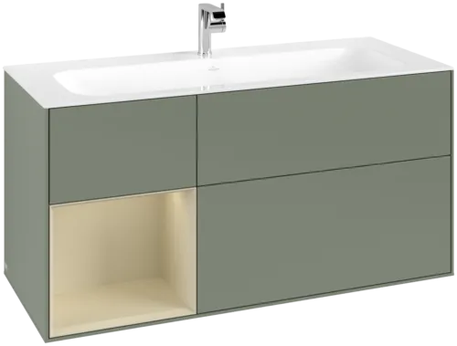 VILLEROY BOCH Toaletní skříňka Finion, s osvětlením, 3 výsuvy, 1196 x 591 x 498 mm, olivový matný lak / hedvábně šedý matný lak #F060HJGM