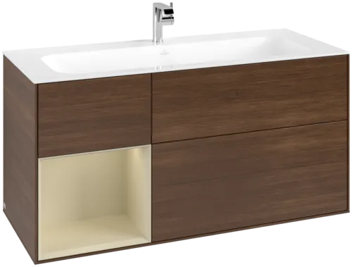 VILLEROY BOCH Toaletní skříňka Finion, s osvětlením, 3 výsuvy, 1196 x 591 x 498 mm, ořechová dýha / hedvábně šedý matný lak #F060HJGN