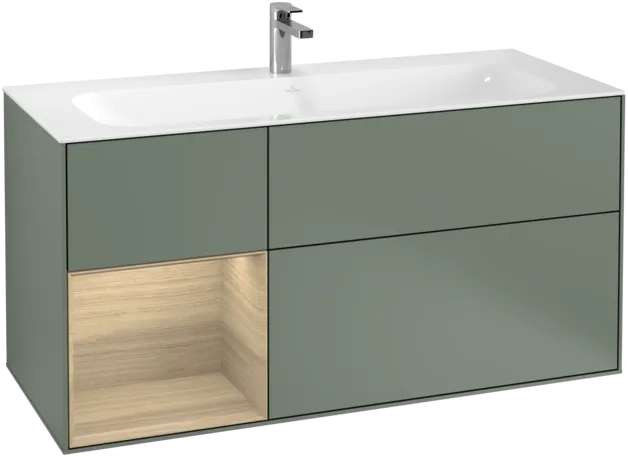 VILLEROY BOCH Toaletní skříňka Finion, s osvětlením, 3 výsuvy, 1196 x 591 x 498 mm, olivově matný lak / dubová dýha #F060PCGM