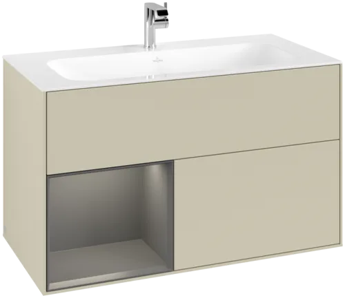 VILLEROY BOCH Toaletní skříňka Finion, s osvětlením, 2 výsuvy, 996 x 591 x 498 mm, hedvábně šedý matný lak / antracitový matný lak #F030GKHJ
