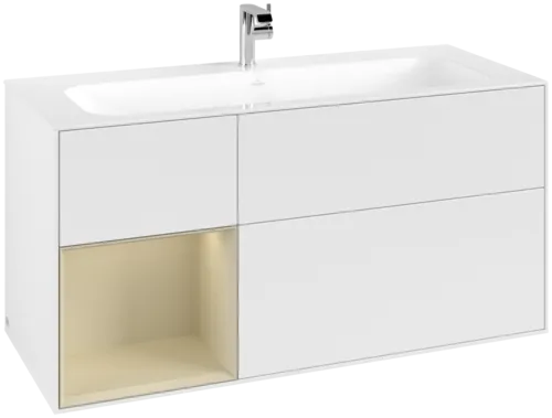 VILLEROY BOCH Toaletní skříňka Finion, s osvětlením, 3 výsuvy, 1196 x 591 x 498 mm, bílý matný lak / hedvábně šedý matný lak #F060HJMT