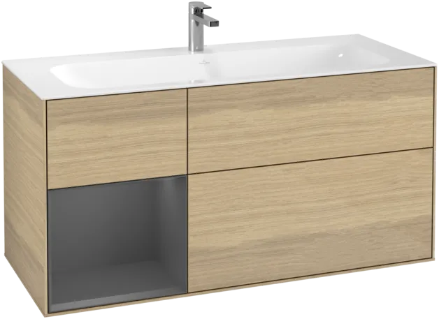 VILLEROY BOCH Toaletní skříňka Finion, s osvětlením, 3 výsuvy, 1196 x 591 x 498 mm, dubová dýha / antracitový matný lak #F060GKPC