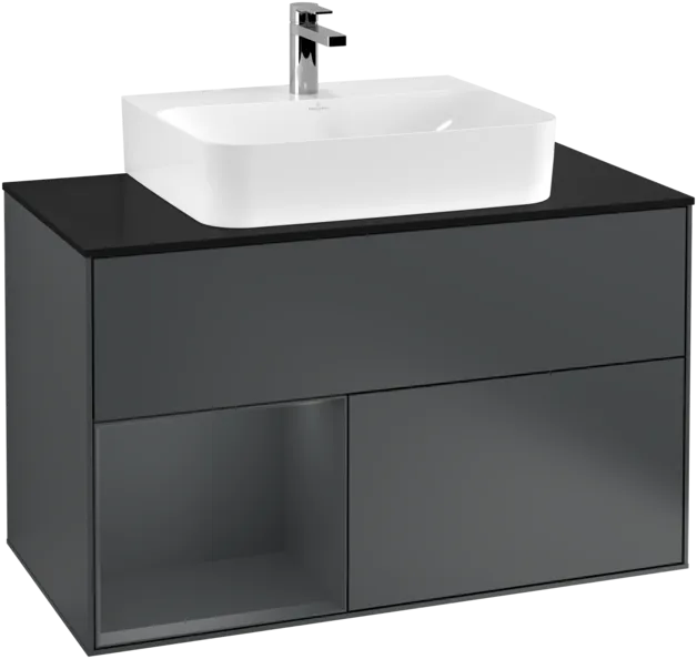 VILLEROY BOCH Toaletní skříňka Finion, s osvětlením, 2 výsuvy, 1000 x 603 x 501 mm, Midnight Blue Matt Lacquer / Midnight Blue Matt Lacquer / Glass Black Matt #F112HGHG