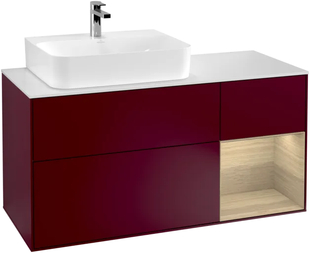 VILLEROY BOCH Toaletní skříňka Finion, s osvětlením, 3 výsuvy, 1200 x 603 x 501 mm, matný lak Peony / dubová dýha / bílé matné sklo #F151PCHB, obrázek 1