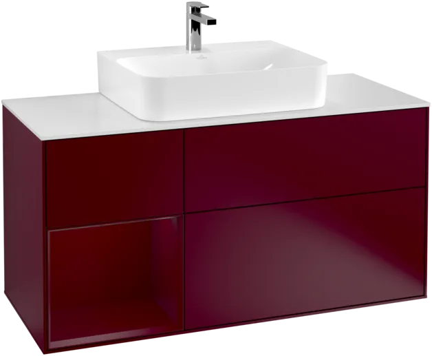 VILLEROY BOCH Toaletní skříňka Finion, s osvětlením, 3 výsuvy, 1200 x 603 x 501 mm, Peony Matt Lacquer / Peony Matt Lacquer / Glass White Matt #F161HBHB