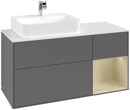 VILLEROY BOCH Toaletní skříňka Finion, s osvětlením, 3 výsuvy, 1200 x 603 x 501 mm, antracitový matný lak / hedvábně šedý matný lak / bílé matné sklo #F151HJGK