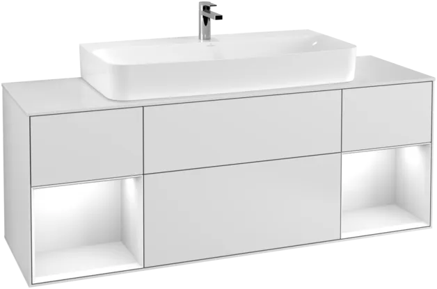 VILLEROY BOCH Toaletní skříňka Finion, s osvětlením, 4 výsuvy, 1600 x 603 x 501 mm, bílý matný lak / bílý lesklý lak / bílé matné sklo #F211GFMT