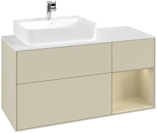 VILLEROY BOCH Toaletní skříňka Finion, s osvětlením, 3 výsuvy, 1200 x 603 x 501 mm, Silk Grey Matt Lacquer / Silk Grey Matt Lacquer / Glass White Matt #F151HJHJ