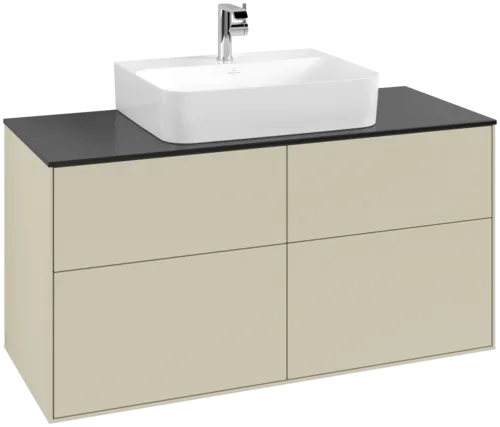 VILLEROY BOCH Toaletní skříňka Finion, 4 výsuvy, 1200 x 603 x 501 mm, hedvábně šedý matný lak / černé matné sklo #F13200HJ