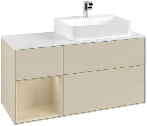 VILLEROY BOCH Toaletní skříňka Finion, s osvětlením, 3 výsuvy, 1200 x 603 x 501 mm, Silk Grey Matt Lacquer / Silk Grey Matt Lacquer / Glass White Matt #F141HJHJ