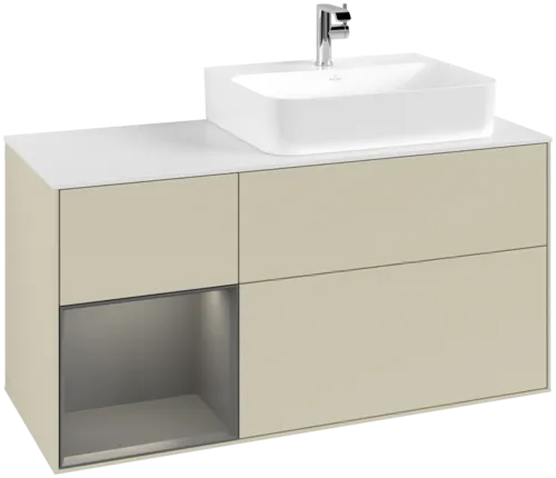 VILLEROY BOCH Toaletní skříňka Finion, s osvětlením, 3 výsuvy, 1200 x 603 x 501 mm, hedvábně šedý matný lak / antracitový matný lak / bílé matné sklo #F141GKHJ