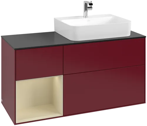 VILLEROY BOCH Toaletní skříňka Finion, s osvětlením, 3 výsuvy, 1200 x 603 x 501 mm, Peony Matt Lacquer / Silk Grey Matt Lacquer / Glass Black Matt #F142HJHB