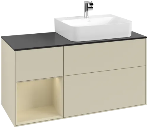 VILLEROY BOCH Toaletní skříňka Finion, s osvětlením, 3 výsuvy, 1200 x 603 x 501 mm, Silk Grey Matt Lacquer / Silk Grey Matt Lacquer / Glass Black Matt #F142HJHJ