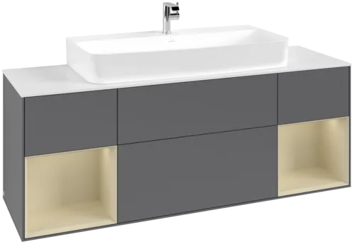 VILLEROY BOCH Toaletní skříňka Finion, s osvětlením, 4 výsuvy, 1600 x 603 x 501 mm, antracitový matný lak / hedvábně šedý matný lak / bílé matné sklo #F211HJGK