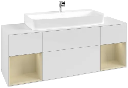 VILLEROY BOCH Toaletní skříňka Finion, s osvětlením, 4 výsuvy, 1600 x 603 x 501 mm, lesklý bílý lak / hedvábně šedý matný lak / bílé matné sklo #F211HJGF