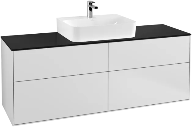 VILLEROY BOCH Toaletní skříňka Finion, 4 zásuvky, 1600 x 603 x 501 mm, bílý matný lak / černé matné sklo #F19200MT, obrázek 1