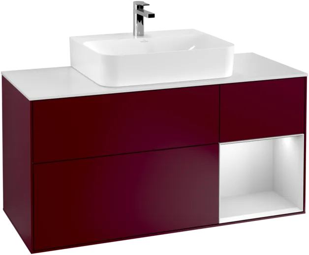 VILLEROY BOCH Toaletní skříňka Finion, s osvětlením, 3 výsuvy, 1200 x 603 x 501 mm, Peony Matt Lacquer / White Matt Lacquer / Glass White Matt #F171MTHB