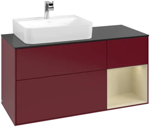 VILLEROY BOCH Toaletní skříňka Finion, s osvětlením, 3 výsuvy, 1200 x 603 x 501 mm, Peony Matt Lacquer / Silk Grey Matt Lacquer / Glass Black Matt #F152HJHB