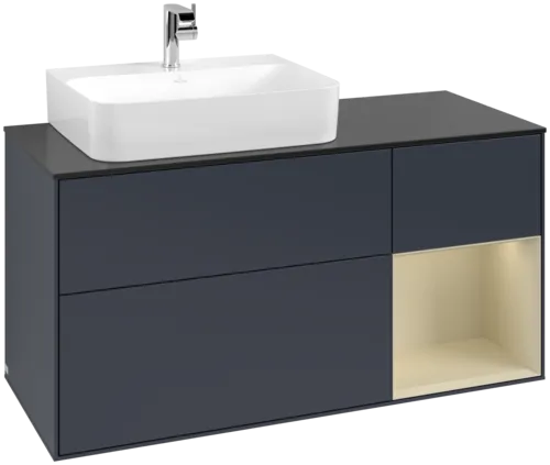 VILLEROY BOCH Toaletní skříňka Finion, s osvětlením, 3 výsuvy, 1200 x 603 x 501 mm, Midnight Blue Matt Lacquer / Silk Grey Matt Lacquer / Glass Black Matt #F152HJHG