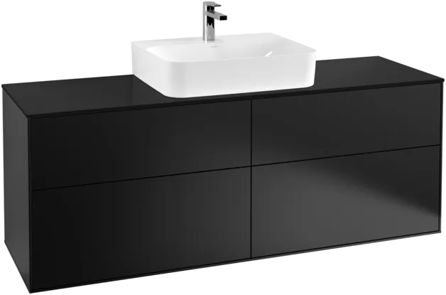 VILLEROY BOCH Toaletní skříňka Finion, 4 výsuvy, 1600 x 603 x 501 mm, černý matný lak / černé matné sklo #F19200PD