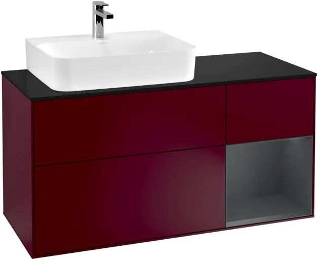 VILLEROY BOCH Toaletní skříňka Finion, s osvětlením, 3 výsuvy, 1200 x 603 x 501 mm, Peony Matt Lacquer / Midnight Blue Matt Lacquer / Glass Black Matt #F152HGHB