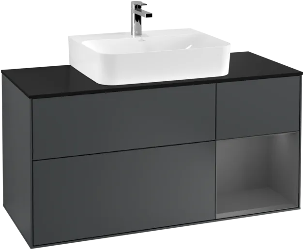 VILLEROY BOCH Toaletní skříňka Finion, s osvětlením, 3 výsuvy, 1200 x 603 x 501 mm, Midnight Blue Matt Lacquer / Anthracite Matt Lacquer / Glass Black Matt #F172GKHG