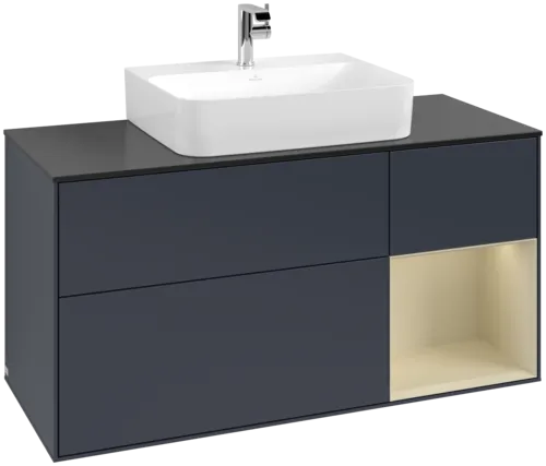 VILLEROY BOCH Toaletní skříňka Finion, s osvětlením, 3 výsuvy, 1200 x 603 x 501 mm, Midnight Blue Matt Lacquer / Silk Grey Matt Lacquer / Glass Black Matt #F172HJHG