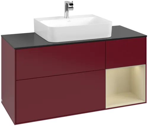 VILLEROY BOCH Toaletní skříňka Finion, s osvětlením, 3 výsuvy, 1200 x 603 x 501 mm, Peony Matt Lacquer / Silk Grey Matt Lacquer / Glass Black Matt #F172HJHB