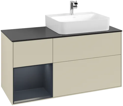 VILLEROY BOCH Toaletní skříňka Finion, s osvětlením, 3 výsuvy, 1200 x 603 x 501 mm, Silk Grey Matt Lacquer / Midnight Blue Matt Lacquer / Glass Black Matt #F142HGHJ