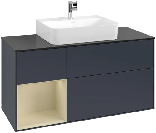 VILLEROY BOCH Toaletní skříňka Finion, s osvětlením, 3 výsuvy, 1200 x 603 x 501 mm, Midnight Blue Matt Lacquer / Silk Grey Matt Lacquer / Glass Black Matt #F162HJHG