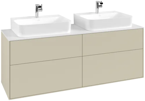 VILLEROY BOCH Toaletní skříňka Finion, 4 výsuvy, 1600 x 603 x 501 mm, hedvábně šedý matný lak / sklo bílé matné #F18100HJ