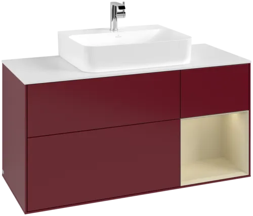 VILLEROY BOCH Toaletní skříňka Finion, s osvětlením, 3 výsuvy, 1200 x 603 x 501 mm, Peony Matt Lacquer / Silk Grey Matt Lacquer / Glass White Matt #F171HJHB