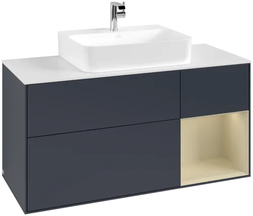 VILLEROY BOCH Toaletní skříňka Finion, s osvětlením, 3 výsuvy, 1200 x 603 x 501 mm, Midnight Blue Matt Lacquer / Silk Grey Matt Lacquer / Glass White Matt #F171HJHG