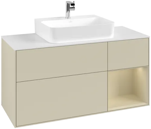 VILLEROY BOCH Toaletní skříňka Finion, s osvětlením, 3 výsuvy, 1200 x 603 x 501 mm, Silk Grey Matt Lacquer / Silk Grey Matt Lacquer / Glass White Matt #F171HJHJ