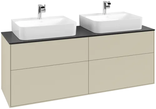 VILLEROY BOCH Toaletní skříňka Finion, 4 výsuvy, 1600 x 603 x 501 mm, hedvábně šedý matný lak / černé matné sklo #F18200HJ