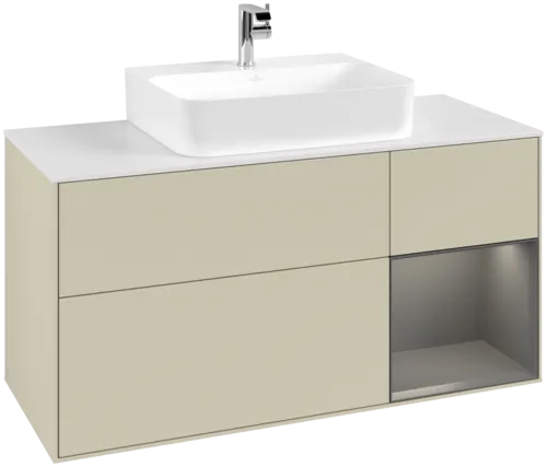VILLEROY BOCH Toaletní skříňka Finion, s osvětlením, 3 výsuvy, 1200 x 603 x 501 mm, hedvábně šedý matný lak / antracitový matný lak / bílé matné sklo #F171GKHJ